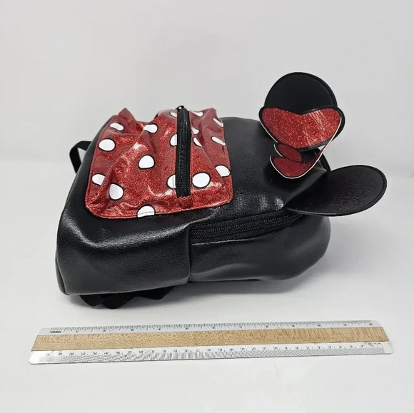 Bioworld Disney Minnie Mouse Backpack Purse Black Red Ears Small Bag Glitter - Picture 4 of 13